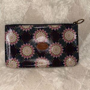 Fossil Large Wristlet Travel Bag PVC Blue Turquoise Multicolored